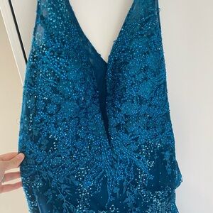 Stella couture 22352 sleeveless long formal dress-teal color.